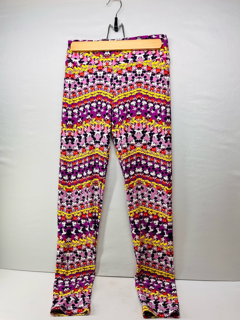 LuLaRoe Mickey Mouse Purple Pink Yellow Character Print Leggings